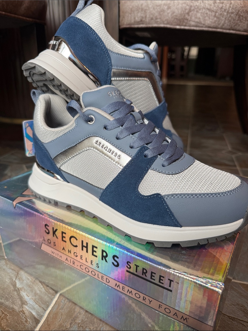 Skechers Blue and Silver Athletic Sneakers